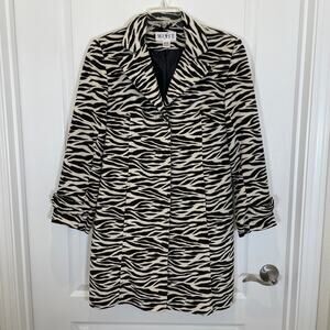Vintage Mob Wife Faux Fur‎ Coat Mixit Zebra Black Ivory Collared M